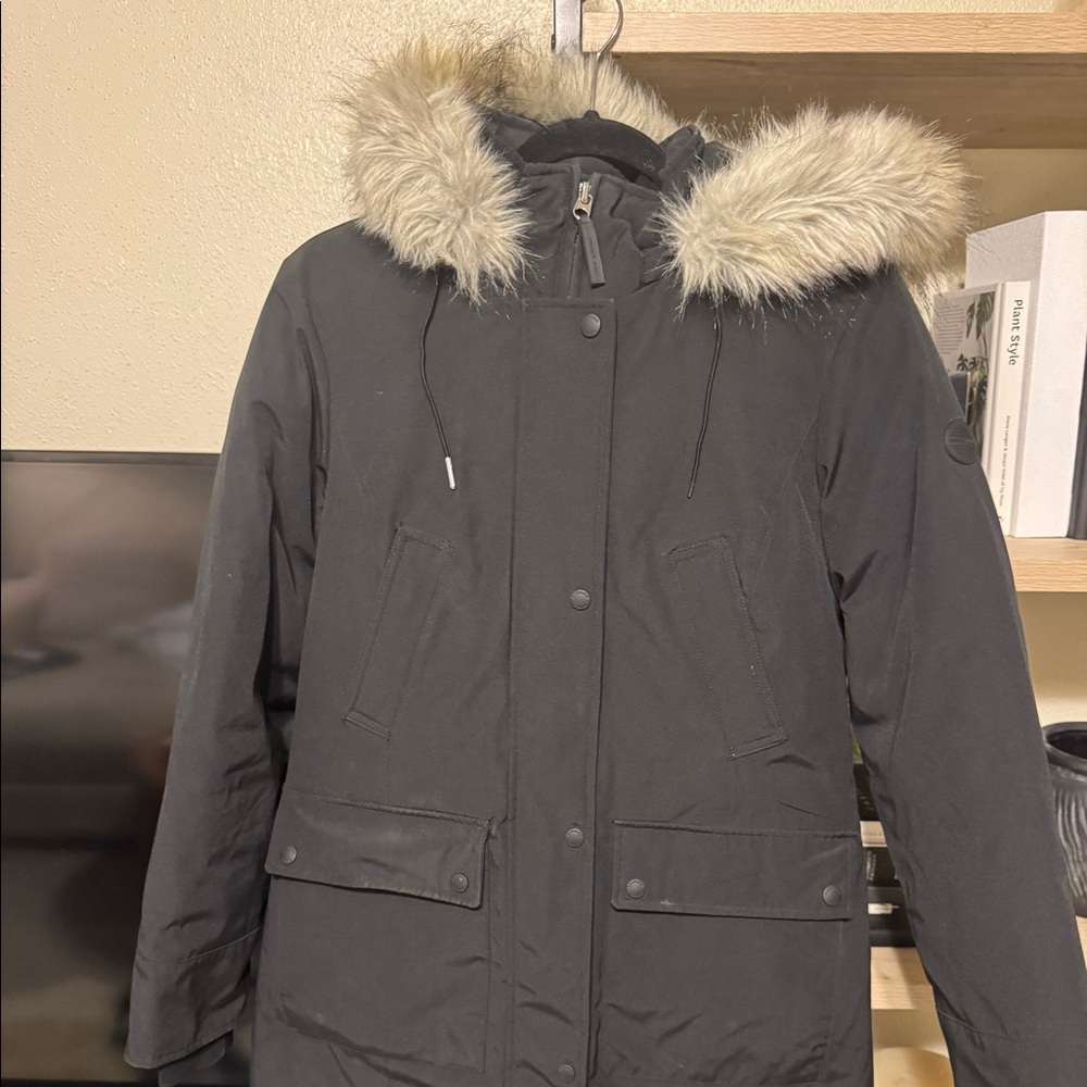 Andrew Marc black parka with detachable Faux hood. Size small. Worn once. #parka